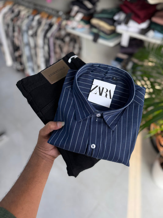 Linen long stripes full sleeve shirt