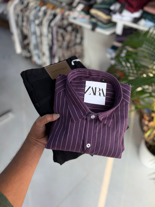 Linen long stripes full sleeve shirt