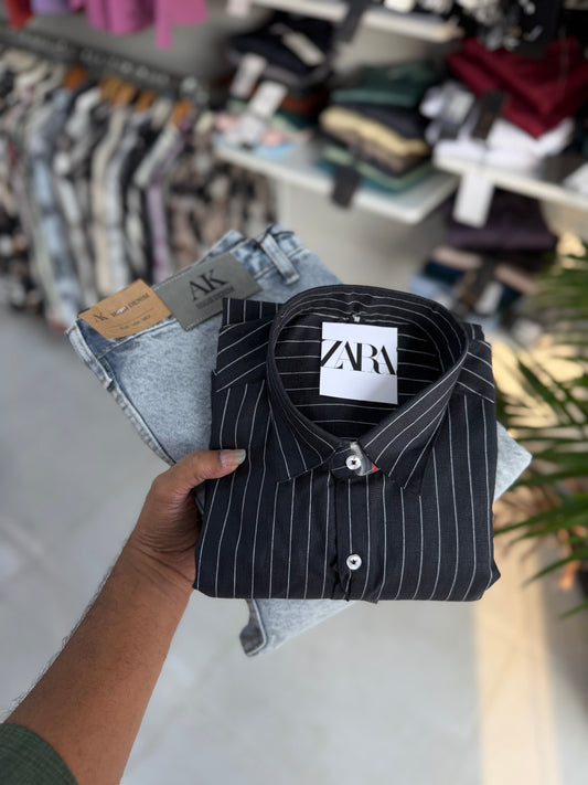 Linen long stripes full sleeve shirt